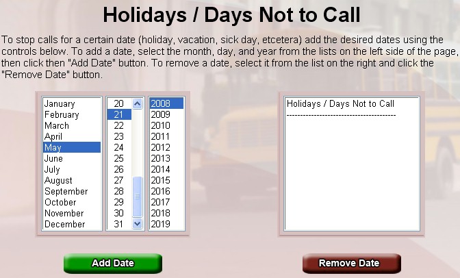 Registration Holidays